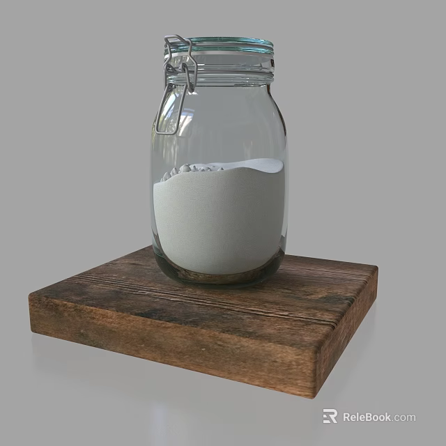 Books Magazines Display With Glass Jar On Wooden Board And White Powder 3d model 