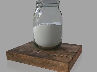 Books Magazines Display With Glass Jar On Wooden Board And White Powder 3d model