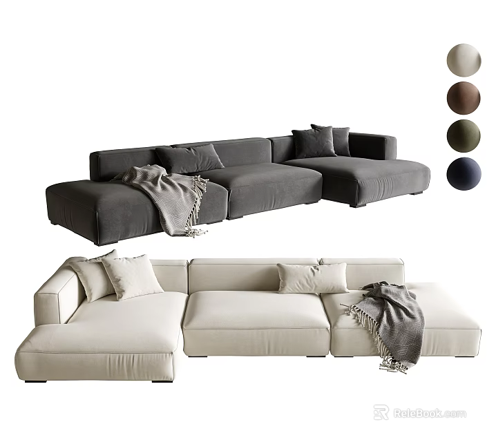 Modern Sectional Sofa With Pillows Throw Blanket And Multiple Color Options For Living Room Interior 3d model 