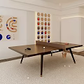 Wooden Table Tennis Table With Paddle Balls And Decorative Wall Art In Indoor Room