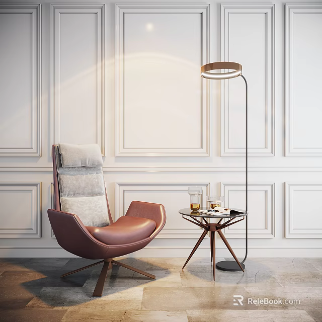 Elegant Single Sofa With Small Side Table Glass Cups Tray And Floor Lamp 3d model