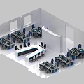 Modern Monitoring Room Interior Design With Workstations Screens And Ergonomic Chairs