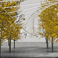 Art Installation With White Line Structure Star Decorations And Angel Sculptures Among Yellow Trees