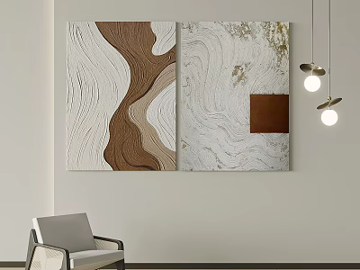 Abstract Wall Paintings With Wavy Patterns Brown Square And Modern Pendant Lights 3d model