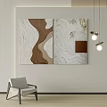 Abstract Wall Paintings With Wavy Patterns Brown Square And Modern Pendant Lights 3d model