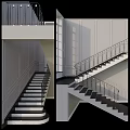 Modern Staircase Design With Metal Railings Dark Steps And White Paneled Walls
