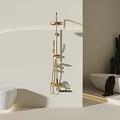 Elegant Golden Shower Head In Bathroom With White Bathtub Cactus And Beige Walls
