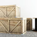 Stacked Wooden Crates With Black Cable Beside On Gravel Ground