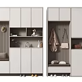 Modern Functional Shoe Cabinet With Storage Compartments Hanging Hooks And Seating Bench 3d model