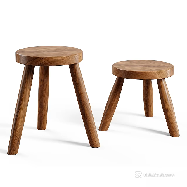 Wooden Round Top Stools With Three Legs Modern Design Home Furniture Set 3d model 