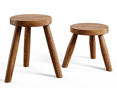 Wooden Round Top Stools With Three Legs Modern Design Home Furniture Set 3d model