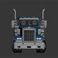 Blue Heavy Duty Truck With Shiny Chrome Accents And Dual Exhaust Pipes