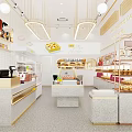 Modern Dessert Shop Interior With Display Cases Fresh Pastries And Pendant Lights 3d model