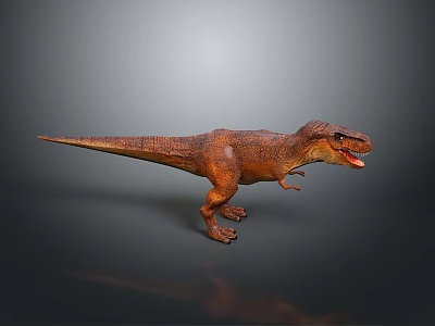 Realistic Tyrannosaurus Rex Dinosaur Figure Standing Pose With Brown Skin Sharp Teeth And Gray Background 3d model