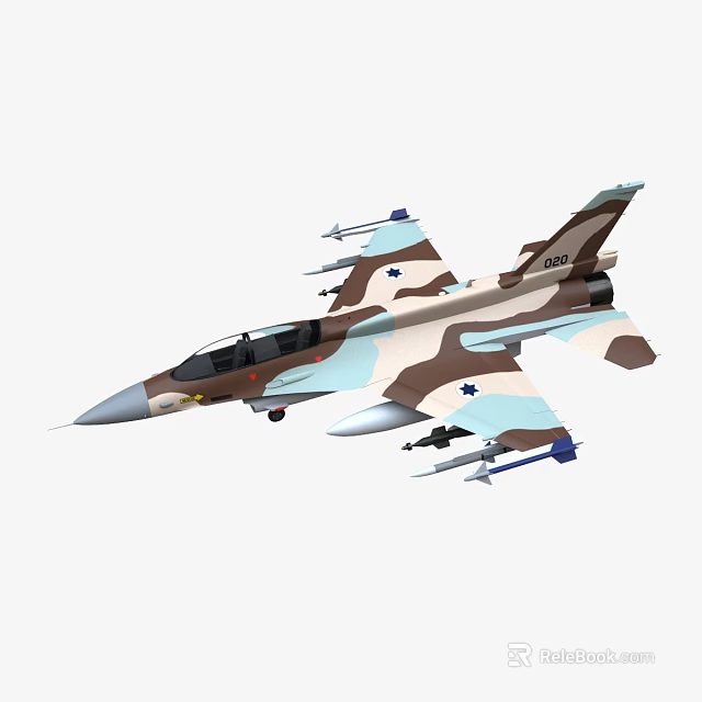 Camouflage Military Fighter Jet With Missiles And Star Insignia Design 3d model 