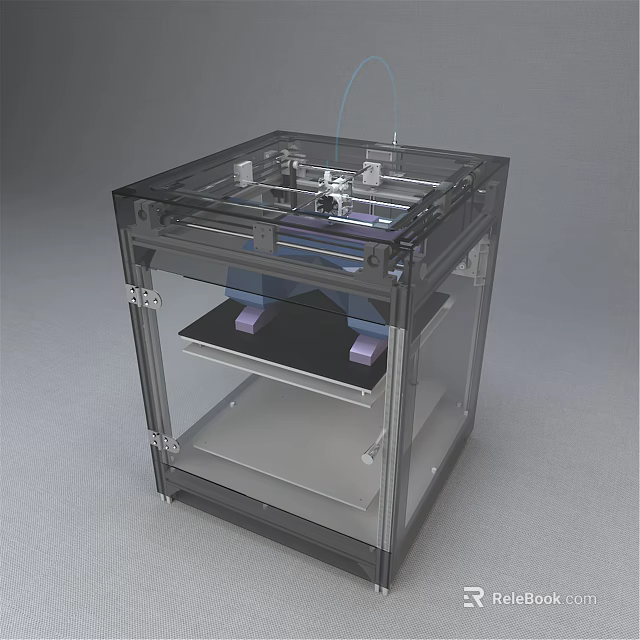 Modern Office Appliance 3D Printer With Transparent Enclosure And Internal Components 3d model 
