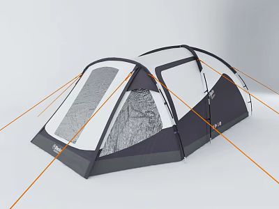 White And Gray Outdoor Camping Tent With Mesh Windows And Orange Support Poles 3d model