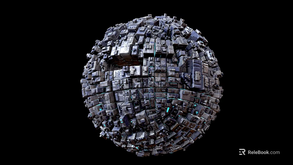 Geometric Spherical Structure Composed Of Diverse Small Equipment Components 3d model 