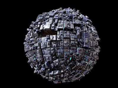 Geometric Spherical Structure Composed Of Diverse Small Equipment Components 3d model