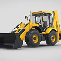 Yellow Backhoe Loader With Front Bucket Backhoe Arm Cab And Large Tires 3d model