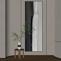 Interior Decor With Long Abstract Artwork Wooden Table And Glass Vase With Green Branches