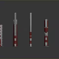 Red And White Columns Of Various Heights Arranged On Reflective Gray Surface