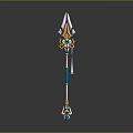 Game Character Intricate Spear Weapon With White Gold Blue Decorative Details