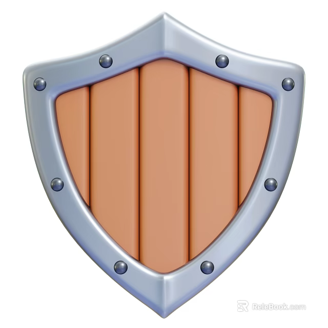 Medieval Shield Weapon With Silver Border Metal Rivets And Brown Stripes 3d model 