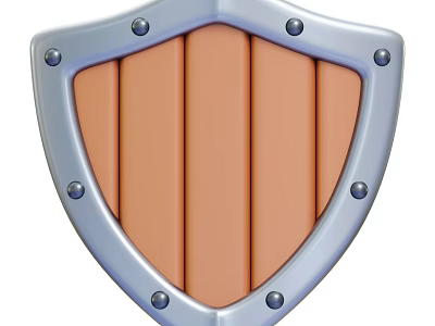 Medieval Shield Weapon With Silver Border Metal Rivets And Brown Stripes 3d model