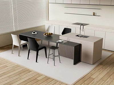 Modern Bar Counter Interior Design With Marble Top And Black Bar Stools 3d model