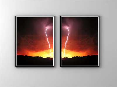 Double Framed Wall Art With Sunset Sky Lightning And Mountain Silhouettes 3d model