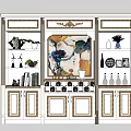 Elegant White Wine Cabinet With Gold Accents Abstract Painting And Decorative Bottles