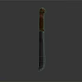 Sharp Kitchen Knife With Black Blade And Brown Handle On Gray Gradient Background