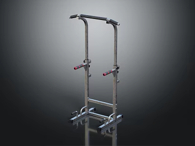Sturdy Metal Sports Equipment With Parallel Bars Red Grips And Stable Base For Home Gym Training 3d model