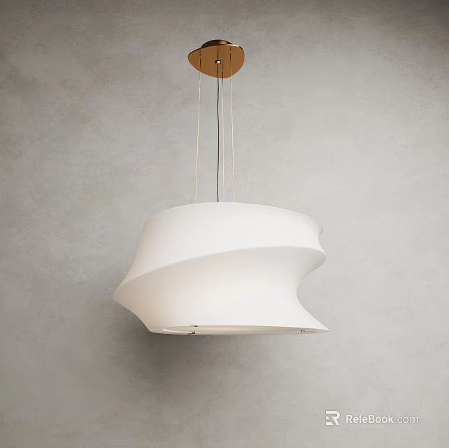 Modern White Pendant Light With Wave Design And Wooden Ceiling Base 3d model