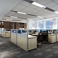 Modern Public Office Space With Cubicle Workstations Computers Large Windows And Bright Lighting 3d model