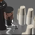 Black Coffee Grinders With White Disposable Cups Arranged Table Display Setup 3d model