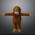 Orange Plush Monkey Toy With Arms Outstretched Standing On Dark Background