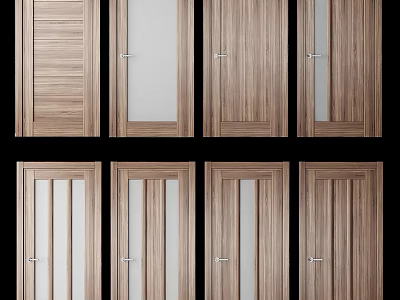 Modern Hinged Doors with Wooden Frames Glass Panels and Home Interior Designs 3d model