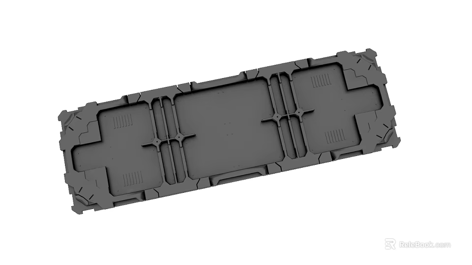 Black Industrial Mechanical Structural Base Frame With Grooves And Protrusions 3d model 