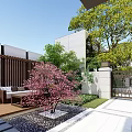 Modern Residential Entrance Garden Landscape With Greenery And High Rise Buildings
