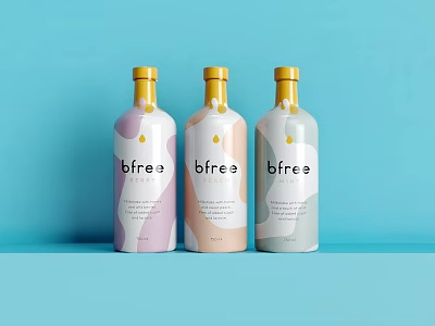 Bfre Beverage Bottles With Pink Beige Grey Colorful Design On Light Blue Background 3d model