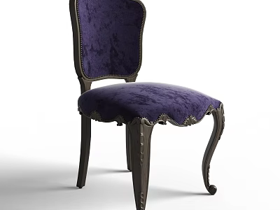 Elegant Purple Velvet Dining Chair With Dark Carved Legs And Ornate Design 3d model