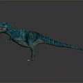 3D Blue Green Dinosaur Model With Open Mouth And Sharp Teeth Standing Pose