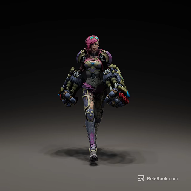 Sci Fi Game Movie Character With Pink Hair And Mechanical Combat Armor 3d model 