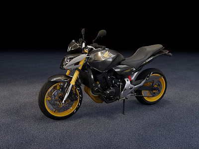 Black And Yellow Sporty Motorcycle With Modern Design And Yellow Wheels 3d model