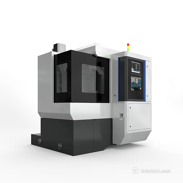 Modern Industrial CNC Machine With White Black Body Control Panel And Transparent Windows 3d model 