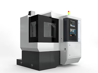 Modern Industrial CNC Machine With White Black Body Control Panel And Transparent Windows 3d model
