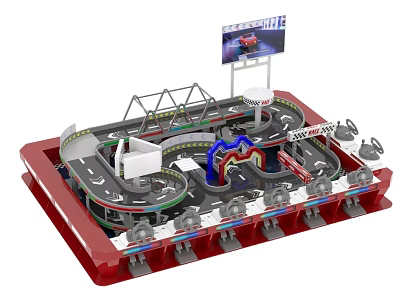 Colorful Multi Level Children's Playground With Race Tracks And Screen 3d model