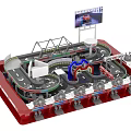 Colorful Multi Level Children's Playground With Race Tracks And Screen